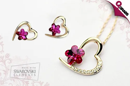 For QR119 Make an Impression With This Beautiful Swarovski Elements Flower In Heart Jewelry Set (QR249 Value)